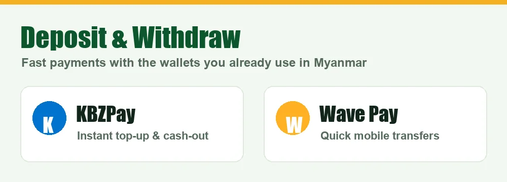 777BigWin တွင် KBZPay နှင့် Wave Pay ဖြင့် ငွေသွင်း/ငွေထုတ်ခြင်း